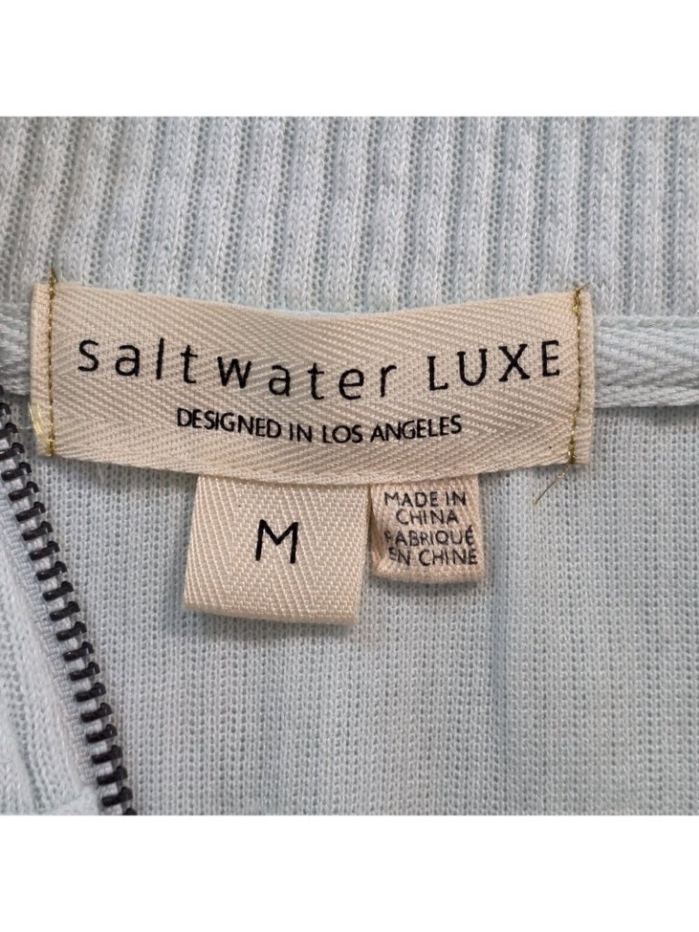 Saltwater Luxe Ribbed 1/4 Zip PulloverM Ice Blue Boxy LS Cropped Ribbed Coastal - Picture 4 of 15